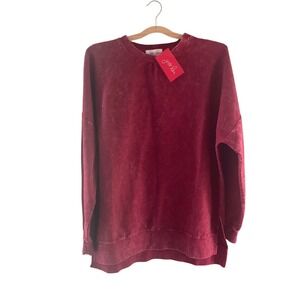 Jess‎ Lea Corded Pullover Cotton Tunic Vintage Oversized Casual Top Maroon Large